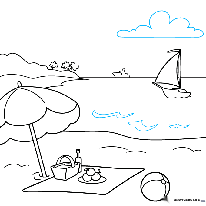 Adding clouds to the sky and waves to the ocean surface.