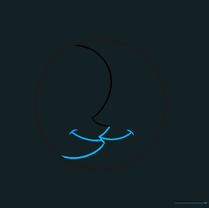 Drawing the crescent moon shape and adding smiling mouths to both faces.