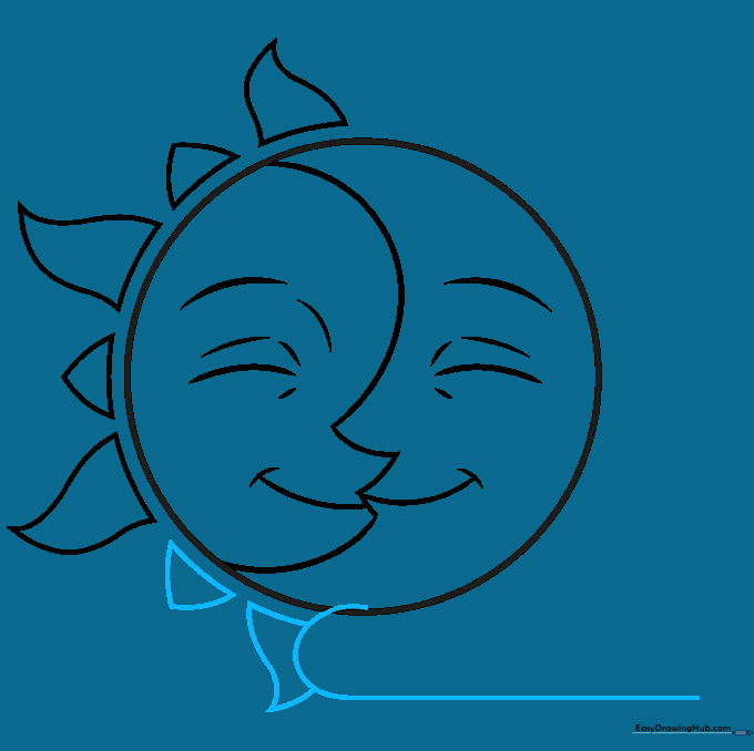 Sketching a cloud at the base and erasing the overlapping sun ray.