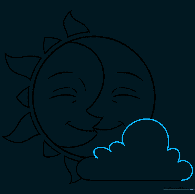 Adding puffy 'U' shaped lines to complete the cloud's texture.