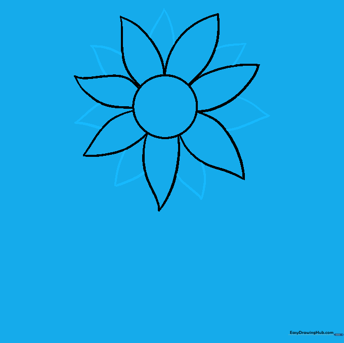 Sunflower drawing showing a second, smaller layer of petals tucked behind the first layer.