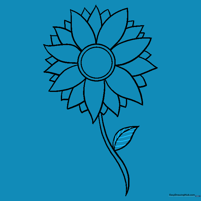 Sunflower leaf with detailed veins drawn branching out from the center.