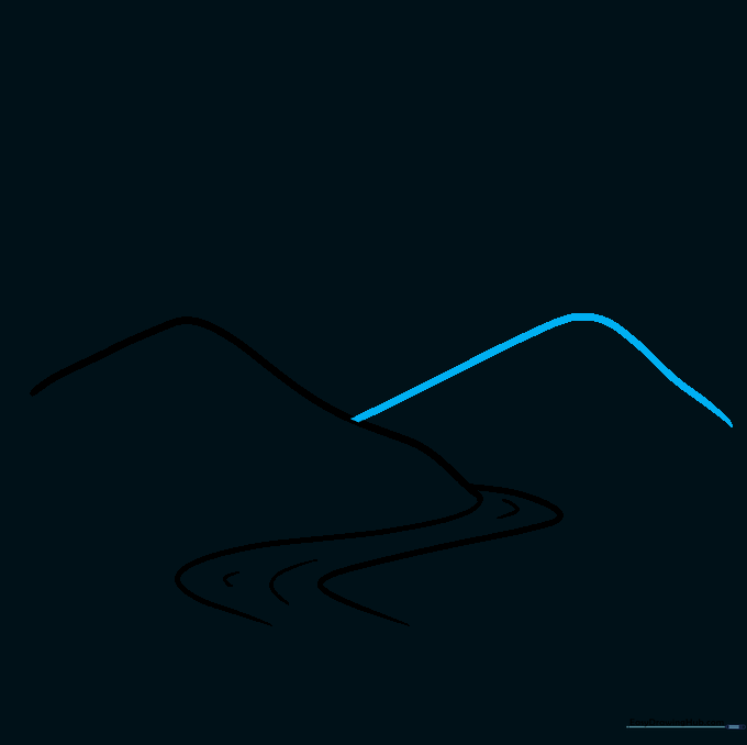 Sketching a second, taller mountain peak behind the first one.