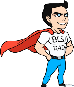 Colorful and completed Super Dad drawing, perfect for a Father's Day card.