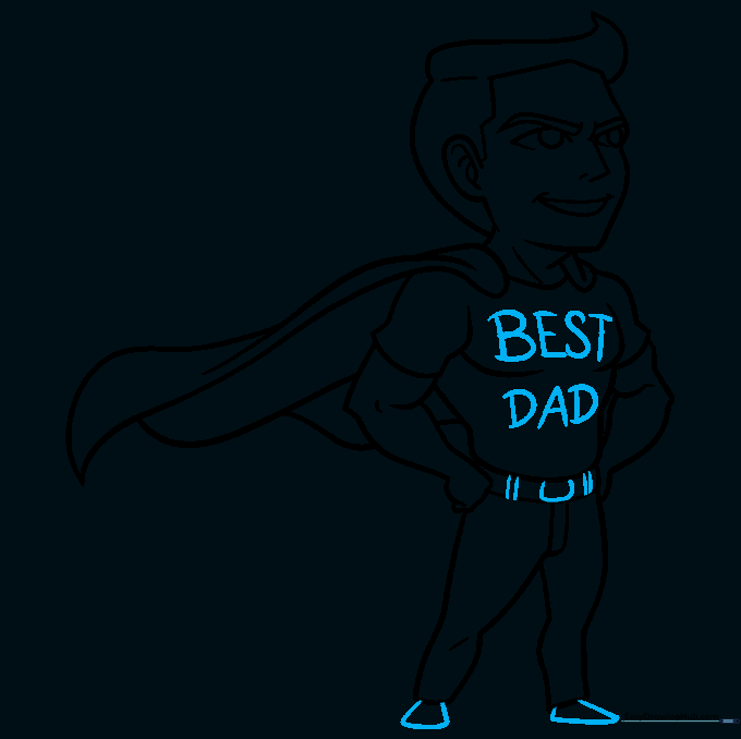 Completing the drawing with feet, belt details, and the 'BEST DAD' text.