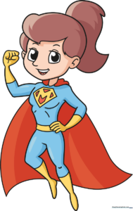 A vibrant, finished illustration of a Super Mom character in a heroic pose.