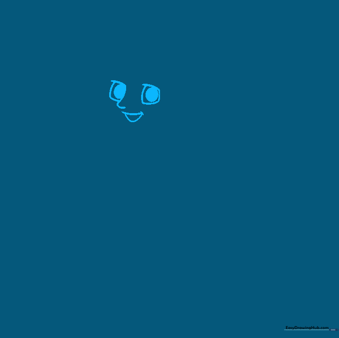 Close-up sketch of cartoon eyes, nose, and smiling mouth for a Super Mom character.