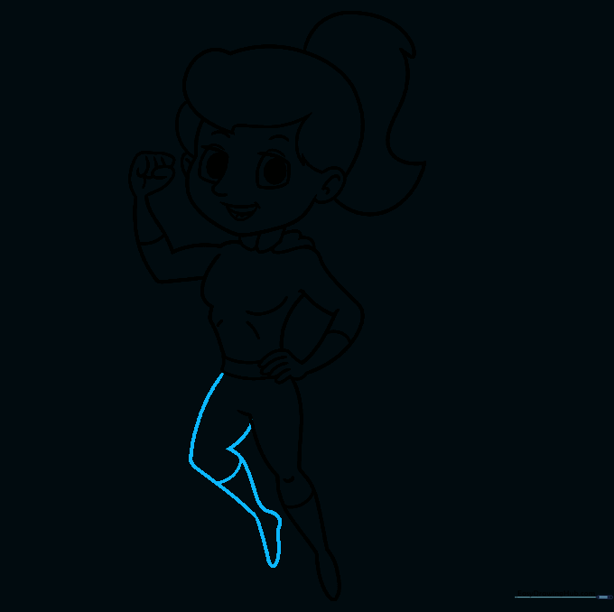 Drawing the second leg and boot to complete the lower body of the character.