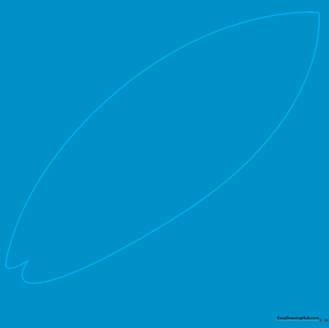 Pencil sketch of a surfboard outline showing the pointed nose and W-shaped tail.