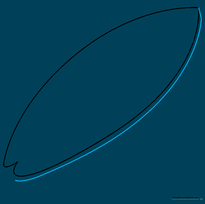 Adding inner curved lines to the surfboard outline to define the board's rails.