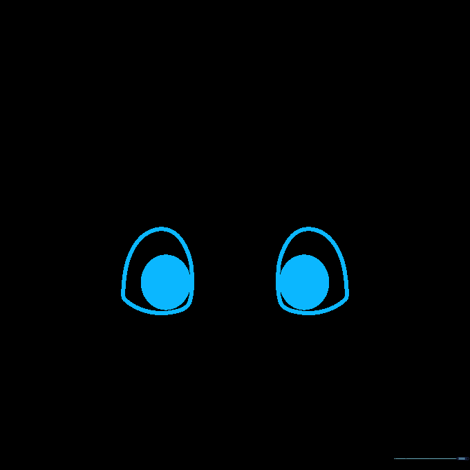 Two large, wide-open cartoon eyes drawn with light pencil strokes on white paper.