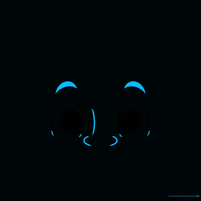 Cartoon face sketch showing arched eyebrows and a simple nose structure.