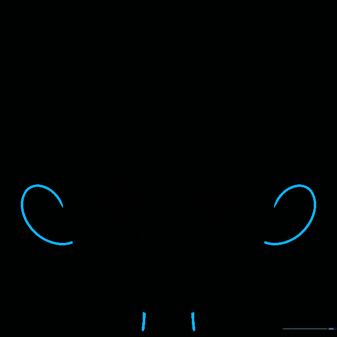 Adding ears and neck lines to the cartoon face sketch.
