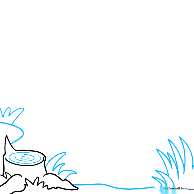 Drawing showing the addition of grass triangles and a water line to the tree base.