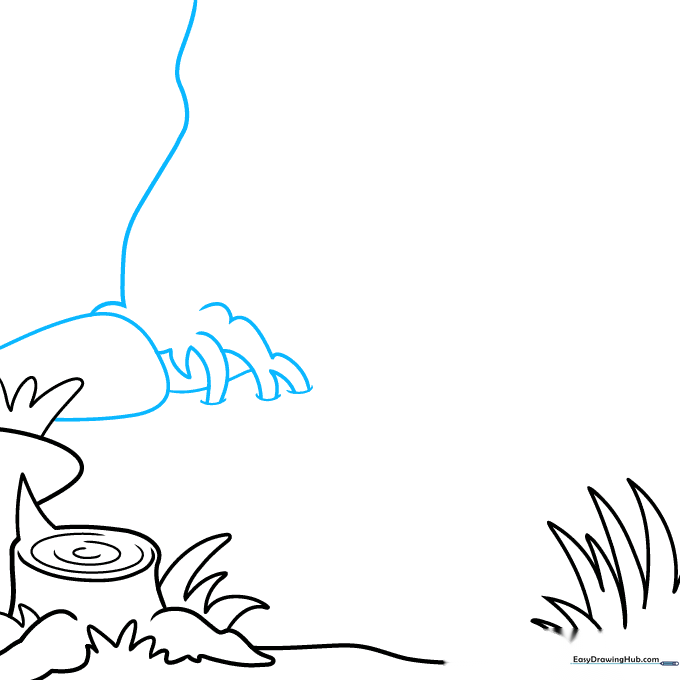Sketch of a boulder shape and extended tree roots at the base of the swamp tree.