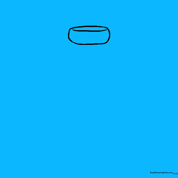 Outline drawing of a sweater neckline with one sleeve extending to the left.