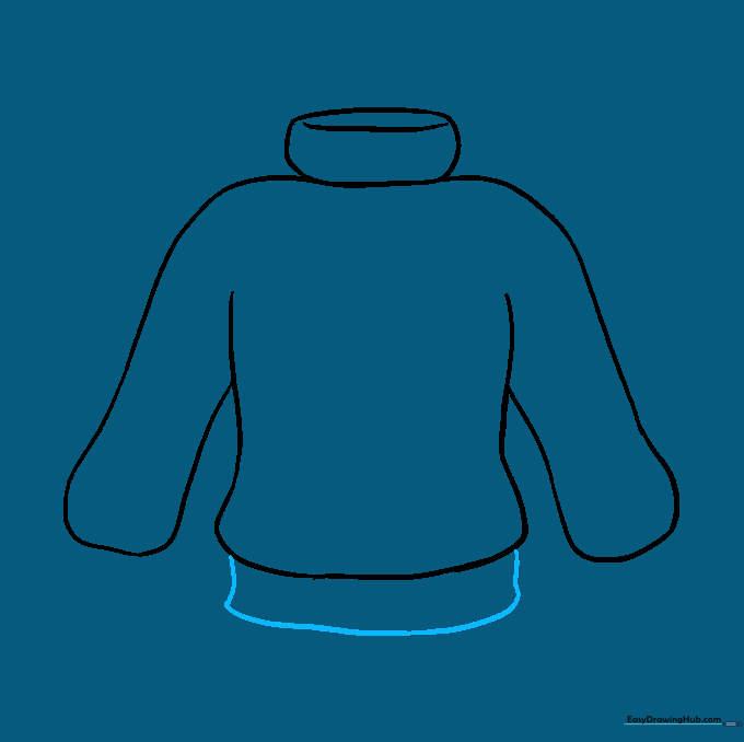 Drawing of a sweater with a curved hem line added at the bottom.