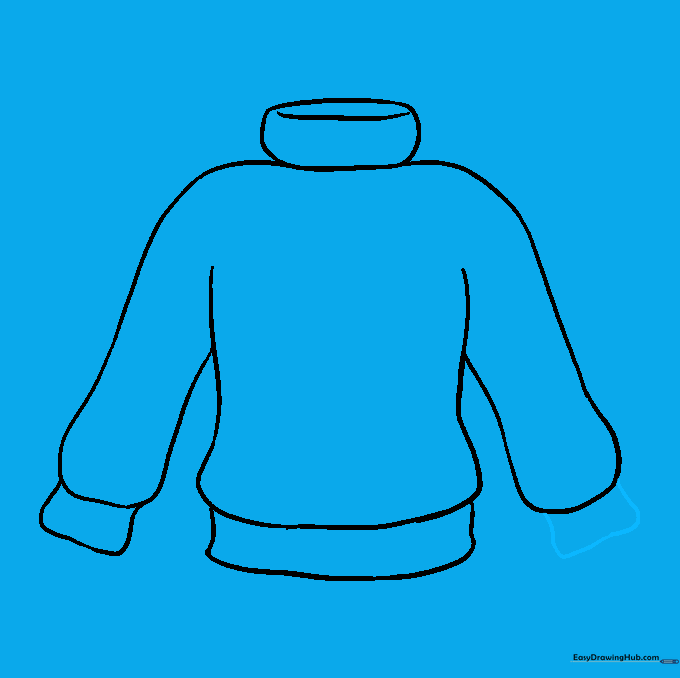 Drawing of a sweater with a cuff line added to the right sleeve.