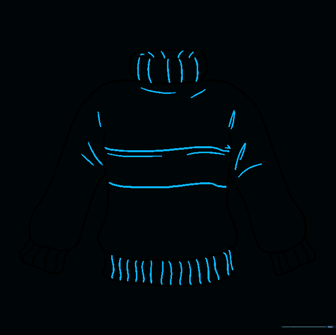 Drawing of a sweater with a chest stripe and fold lines added for detail.