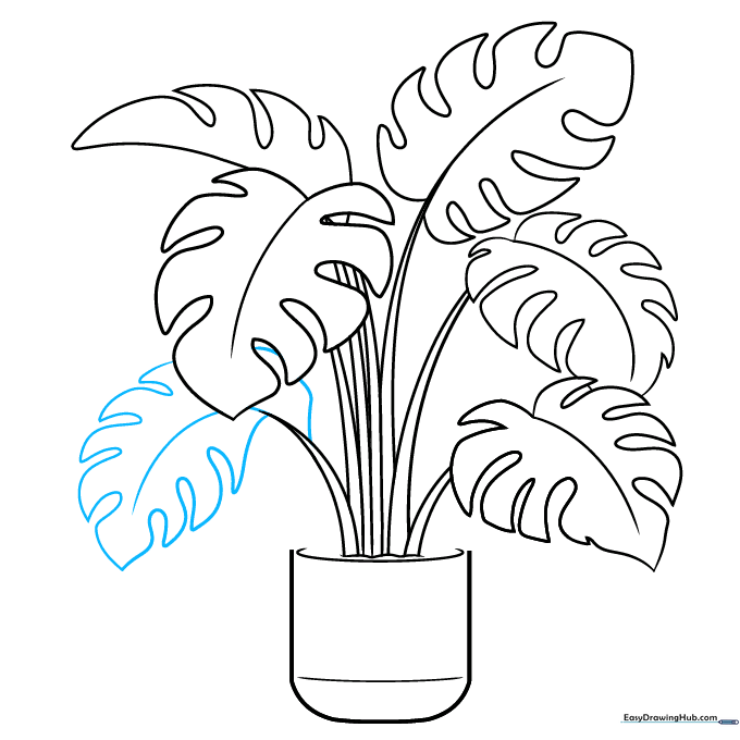 Completing a large leaf with a central vein.