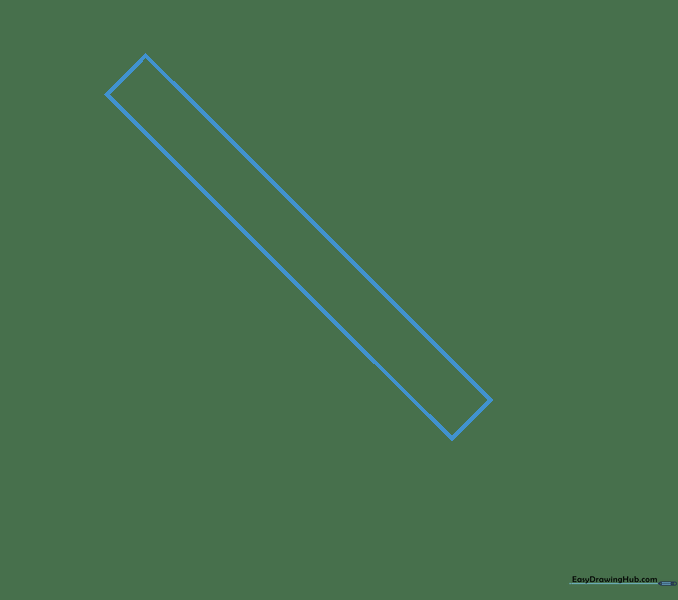 A light pencil sketch of a long, thin rectangle angled diagonally on the page.