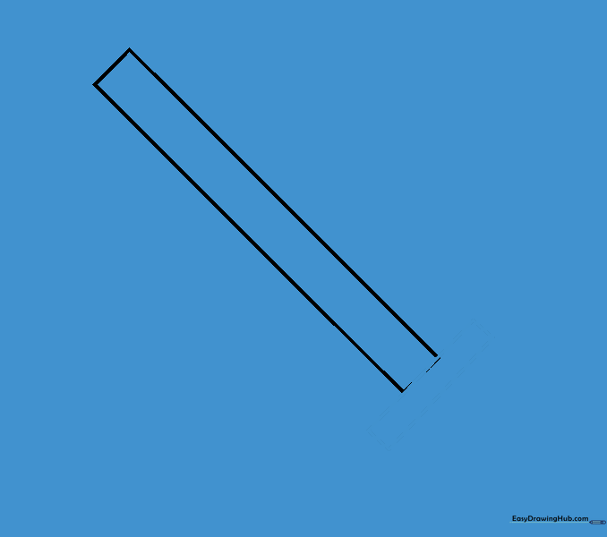A horizontal rectangle added to the base of the diagonal blade rectangle to form a cross-guard.