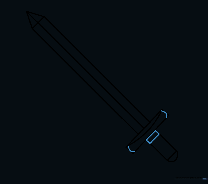 Close-up of the sword handle showing added curved details on the cross-guard and grip.