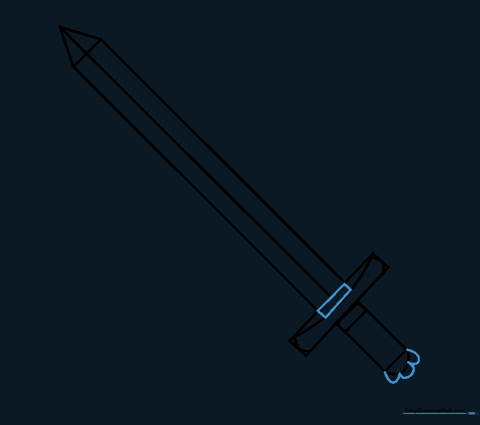 Adding small rectangular and U-shaped details to the transition points of the sword handle.
