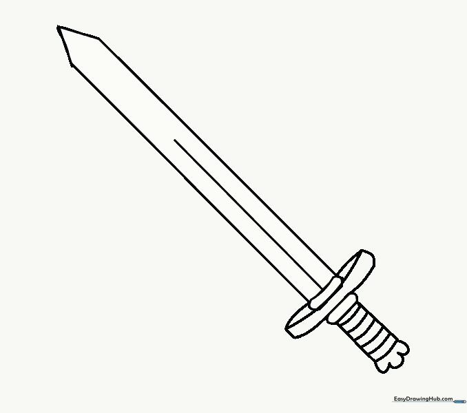The completed line art of the sword with all guide lines removed.