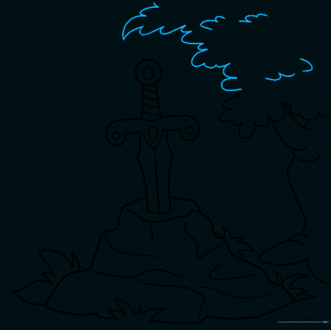 Adding the leafy, cloud-like crown to the tree in the background.