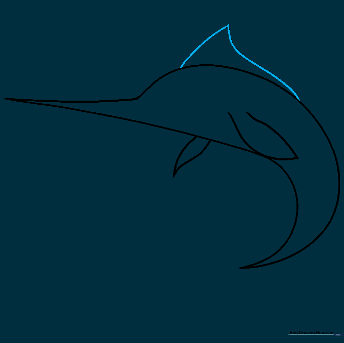 Swordfish outline with a large, pointed dorsal fin added to the top of the body.
