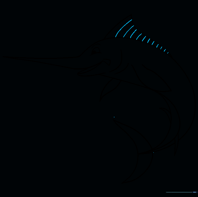 Swordfish outline with added texture lines on the dorsal fin.