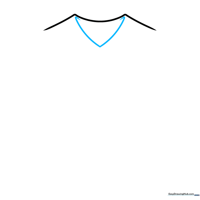 Drawing a V-shape below the collar to define the neckline of the shirt.