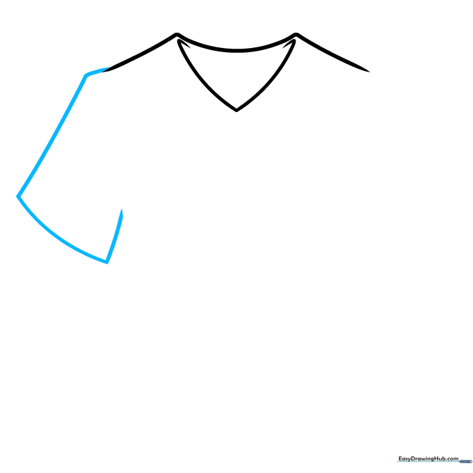 Adding a rectangular sleeve shape to the left side of the T-shirt.