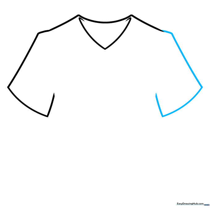 Adding a matching rectangular sleeve to the right side of the T-shirt.