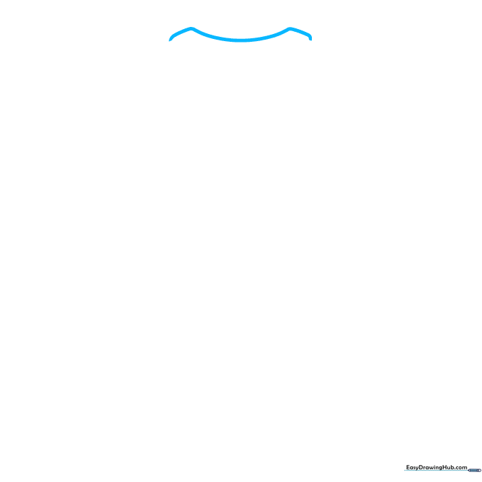 Pencil sketch of a T-shirt neckline showing a curved collar line on white paper.
