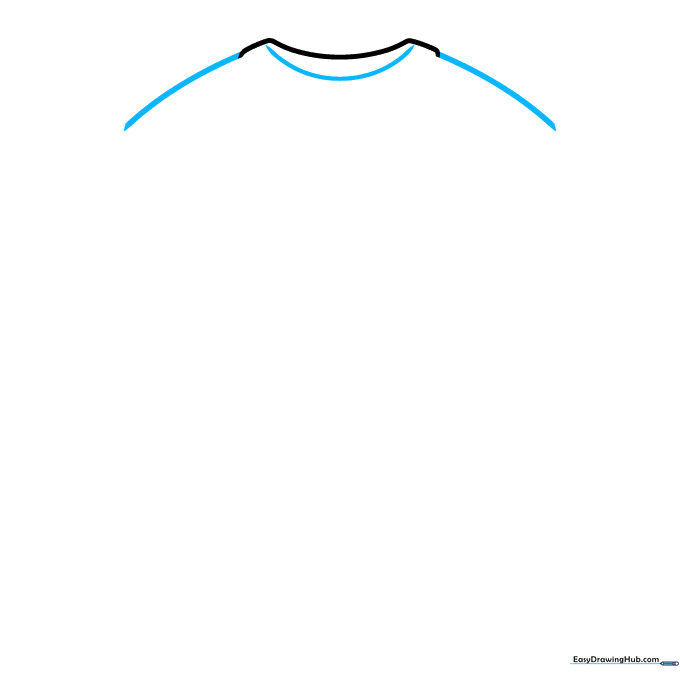 Drawing the shoulder lines and the U-shaped neck opening of a T-shirt.