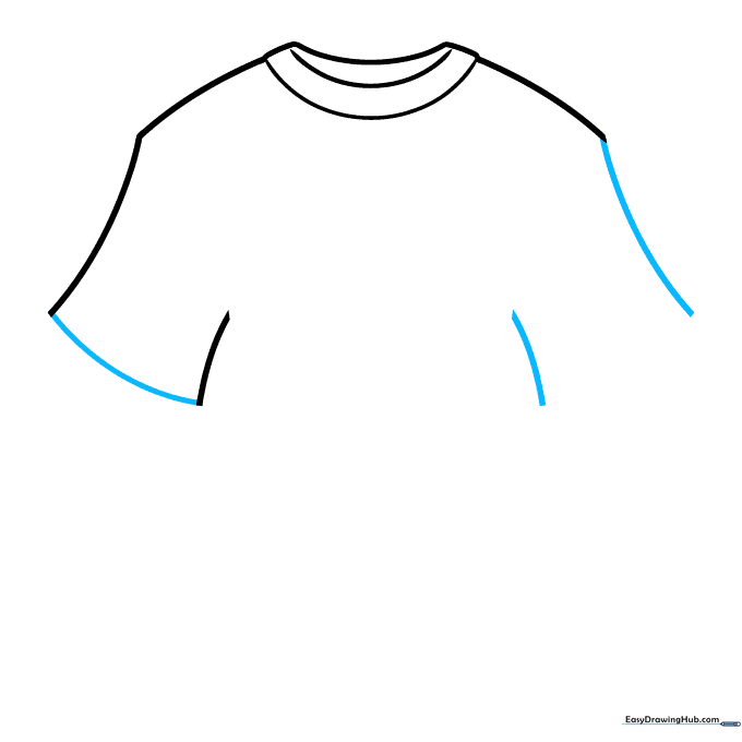 Drawing the second sleeve to match the first, creating a balanced T-shirt shape.