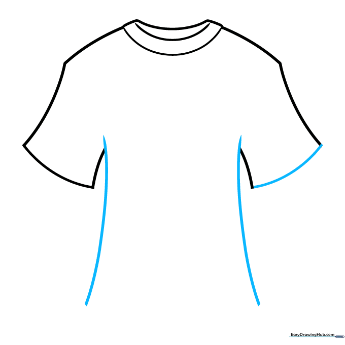 Sketching the side seams of the T-shirt body connecting to the sleeves.