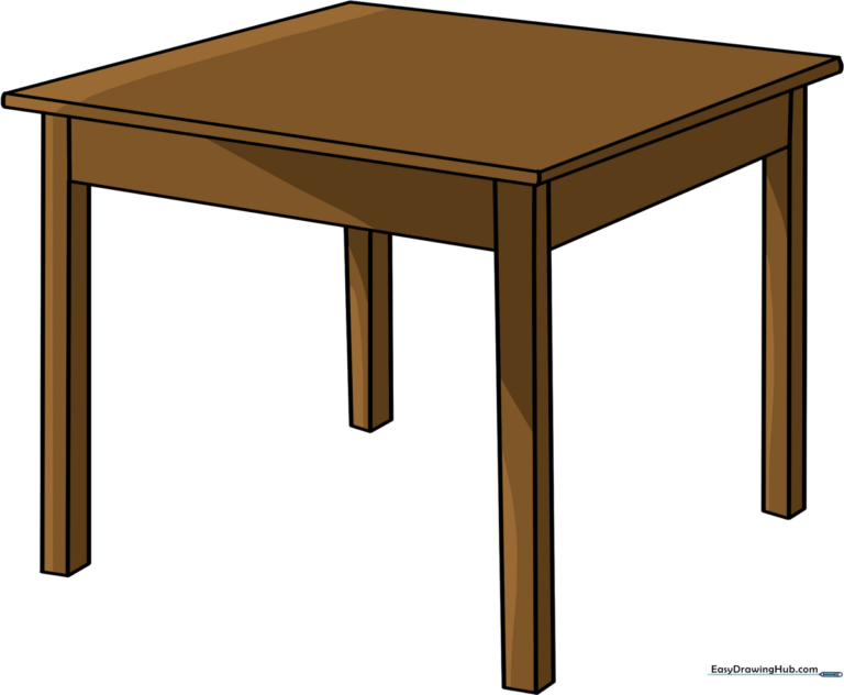 A clean, colored illustration of a simple wooden table on a white background.
