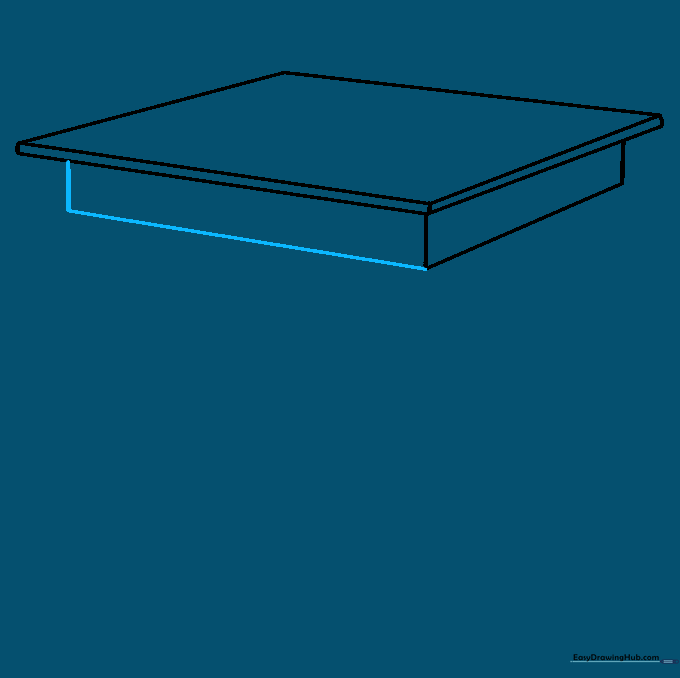 Connecting the table frame with a long horizontal line to create the base structure.