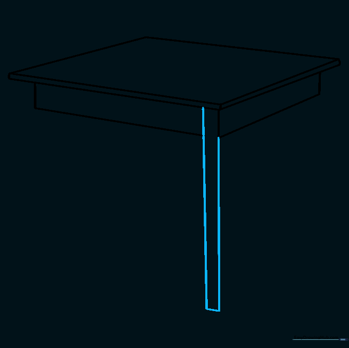 Sketching the first vertical table leg extending from the corner.