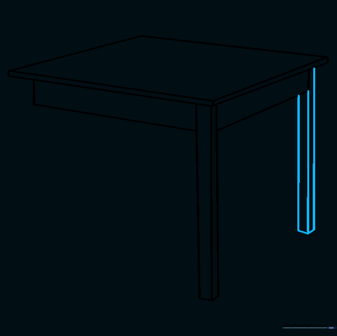 Drawing the second table leg to match the first one.