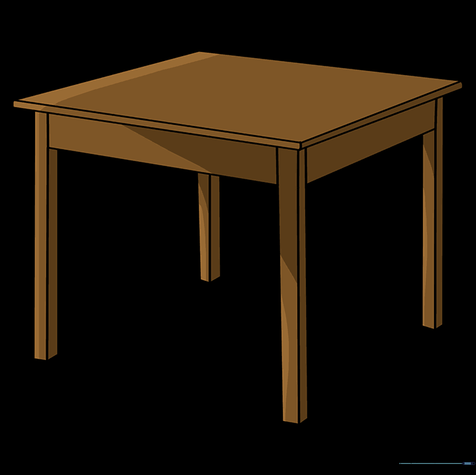 A finished, colored drawing of a wooden table.