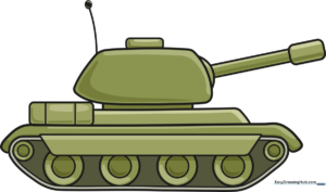 A vibrant, finished cartoon tank illustration, perfect for inspiring young artists.