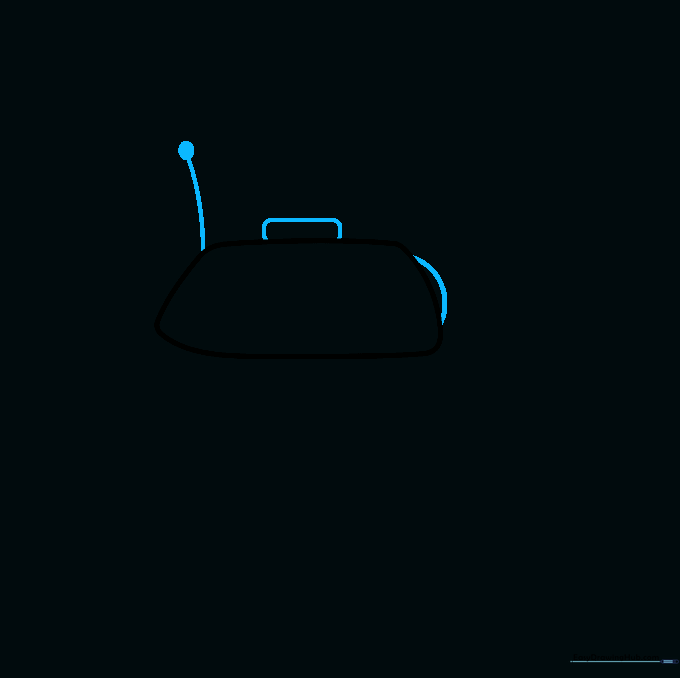 Detailed turret sketch showing a radio antenna and hatch outlines.