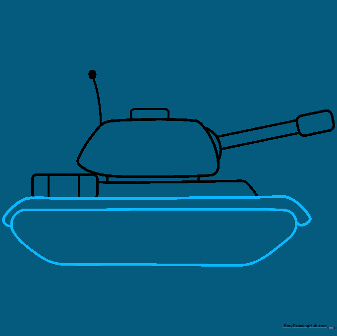 The lower body of the tank showing the curved wheel track housing.