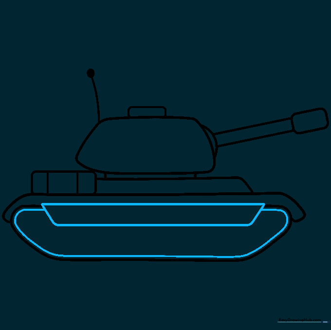 The tank's tread area defined with trapezoidal shapes.