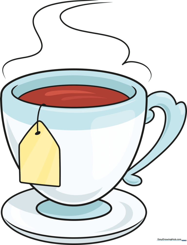 Finished, colored tea cup drawing with steam