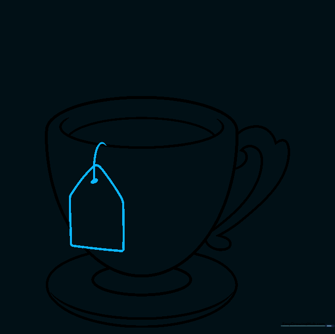 Adding a tea bag and string to the tea cup